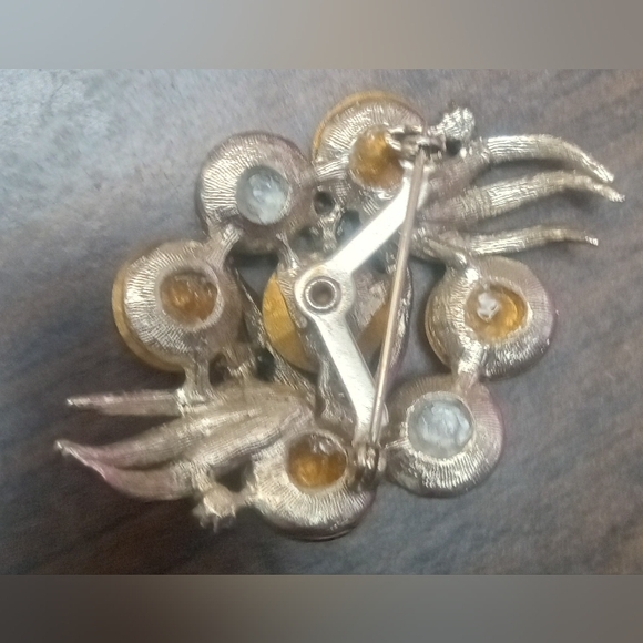 RARE SET! Watermelon Peacock Rivoli Brooch Earrings Set 1960s Blues - Picture 7 of 11